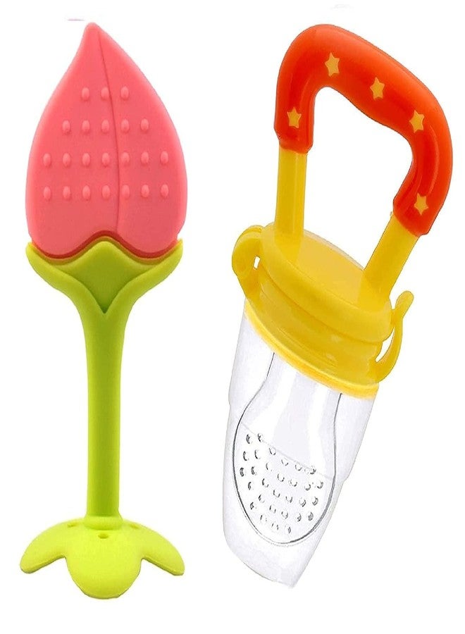 Chopchi Silicone Fruit Shape Teether and Fruit Pacifier for 6-12 Months Babies Combo Pack Color Yellow Set - Image 1