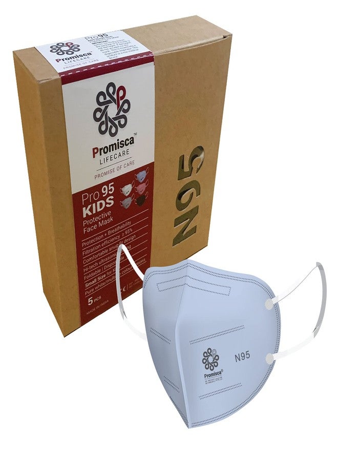 بروميسكا قناع بروميسكا N95 للأطفال (عبوة من 5/10+2) قناع وجه واقٍ بحلقة أذن، ترشيح من 5 طبقات مع طبقات قطنية أصلية منفوخة بالذوبان والهواء الساخن (أزرق فاتح صغير) - Image 1