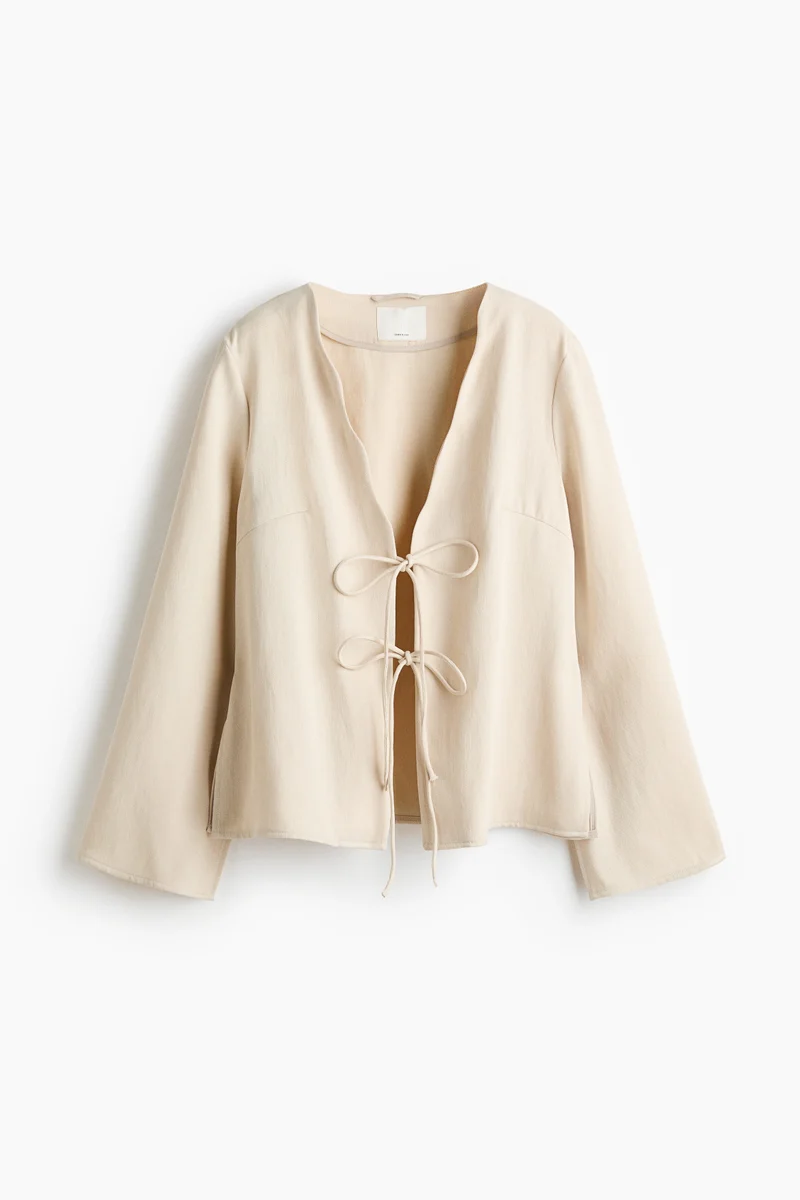 H&M  Linen-blend tie-front jacket for Women | Best Price UAE