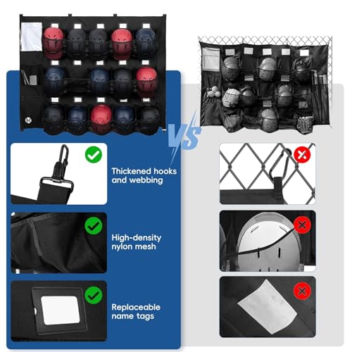 KAVIGOR Baseball/Softball Dugout Organizer - 15+ Helmet & Glove Storage Bag, Military-Grade 900D Fabric & 6 Reinforced Steel Hooks - Image 5