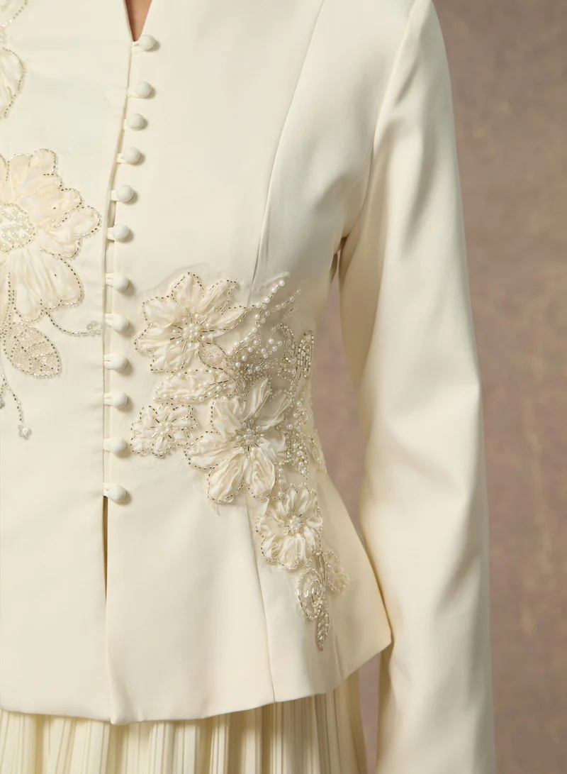 Sunfere White Graceful Arrival Black Lace Embroidered Jacket & Pleated Skirt Set for Women | Best Price UAE