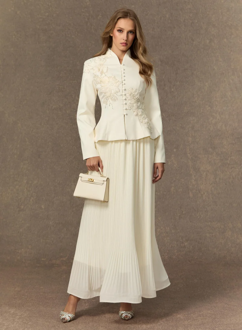 سنفير Graceful Arrival Black Lace Embroidered Jacket & Pleated Skirt Set