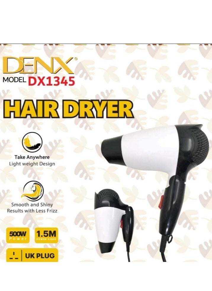 Denx Professional Foldable Hair Dryer, 500 Watts, Dx1345 - Image 2