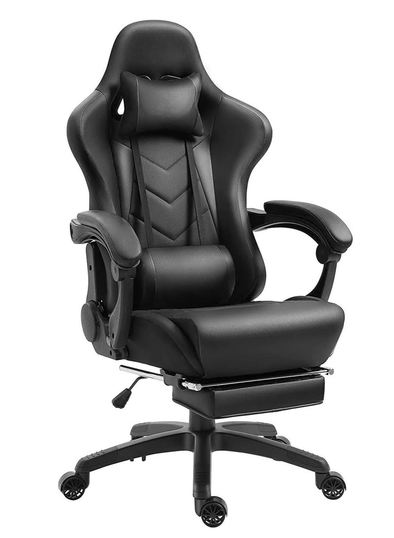 زويهاو كرسي ألعاب جلدي للمكتب بتصميم مريح، مسند ظهر مرتفع، وظيفة الاستلقاء، دعم الرقبة وأسفل الظهر، مساند قدم قابلة للسحب، عجلات صامتة - مثالي للسباقات واستخدام المكتب والكمبيوتر - Image 1