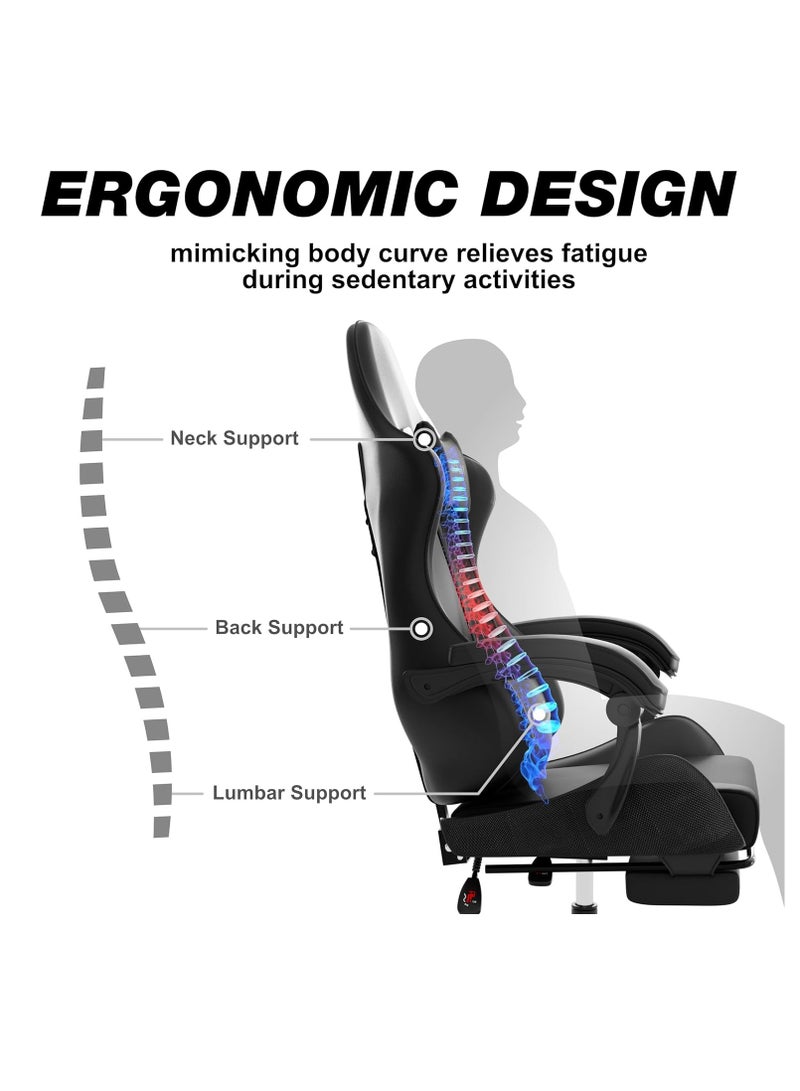زويهاو كرسي ألعاب جلدي للمكتب بتصميم مريح، مسند ظهر مرتفع، وظيفة الاستلقاء، دعم الرقبة وأسفل الظهر، مساند قدم قابلة للسحب، عجلات صامتة - مثالي للسباقات واستخدام المكتب والكمبيوتر - Image 4