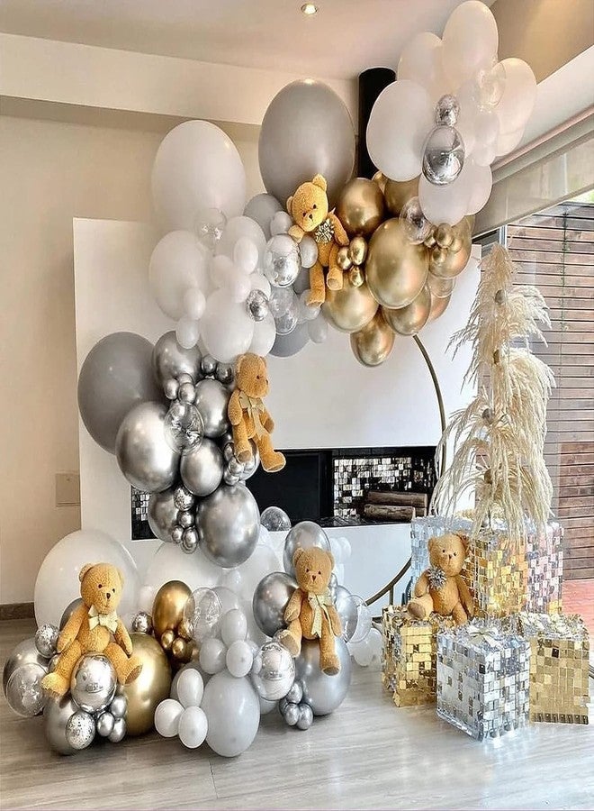 Flyloons 50 pcs Gold Silver White Metallic Chrome Balloons for Birthday Decoration items celebration Anniversary Girls Boys Men Women