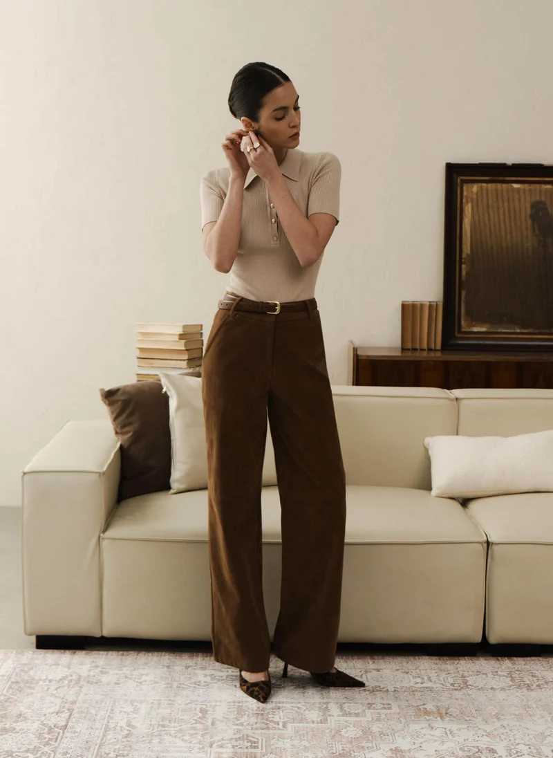 Lichi Rubbed knit polo with buttons on the collar