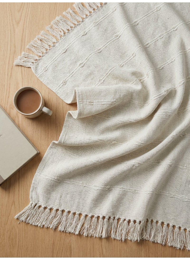 Ambrosia 130 × 160 سم بطانية مونتيسا القطنية البيضاء 400GSM للكنبة والسرير، غطاء مزخرف منسوج بتصميم بوهيمي مع حواف مفرغة للسفر والنزهات - Image 5