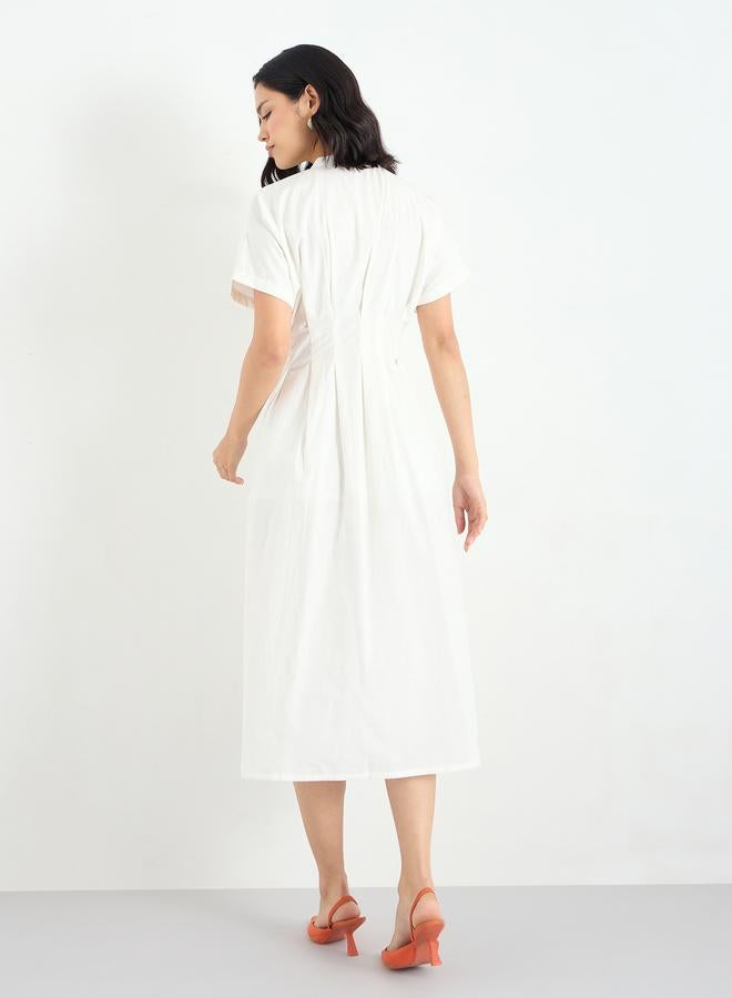 Styli White Shirt Midi Dress with Fold Pleated - Image 5