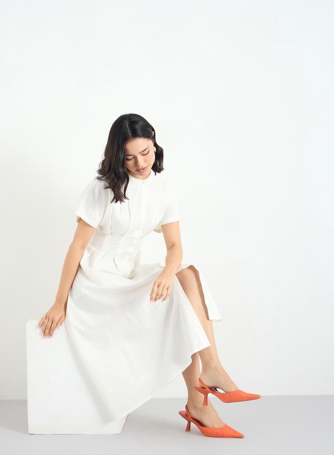 Styli White Shirt Midi Dress with Fold Pleated - Image 1