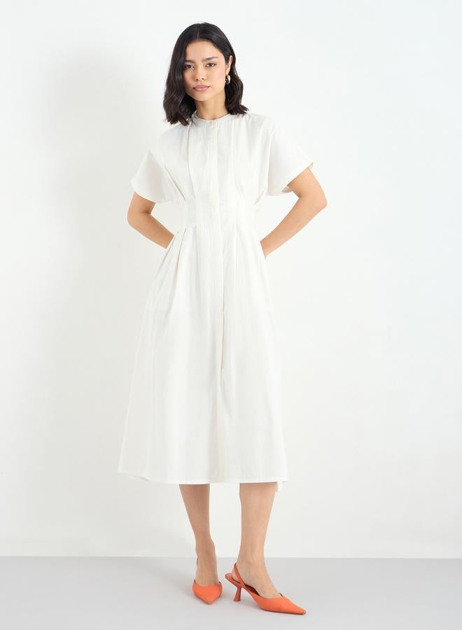 Styli White Shirt Midi Dress with Fold Pleated - Image 3