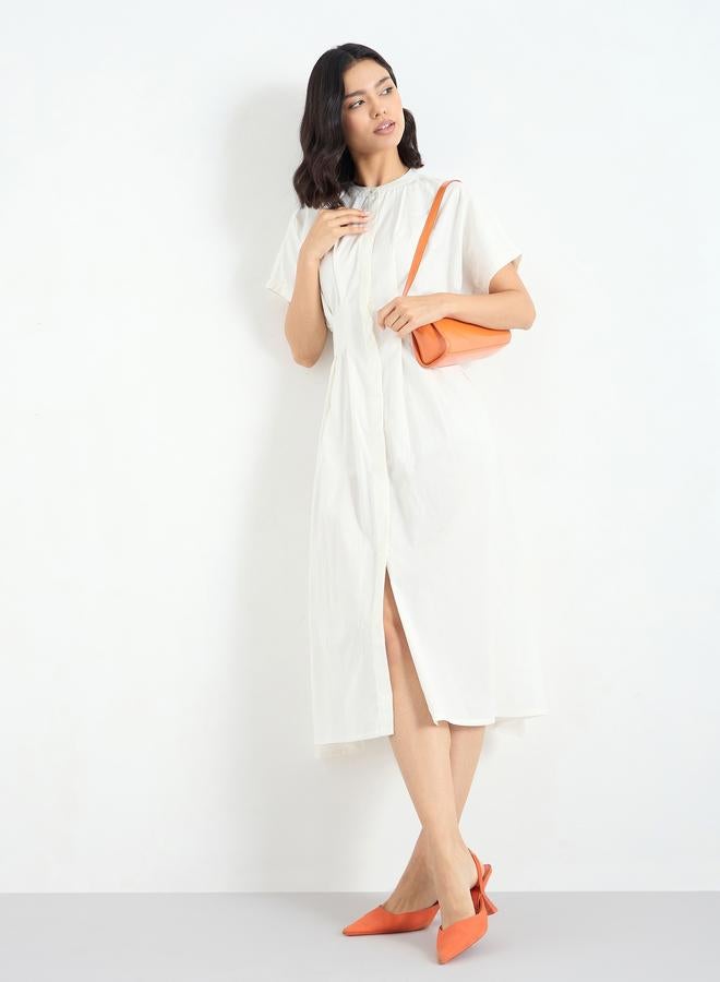 Styli White Shirt Midi Dress with Fold Pleated - Image 2