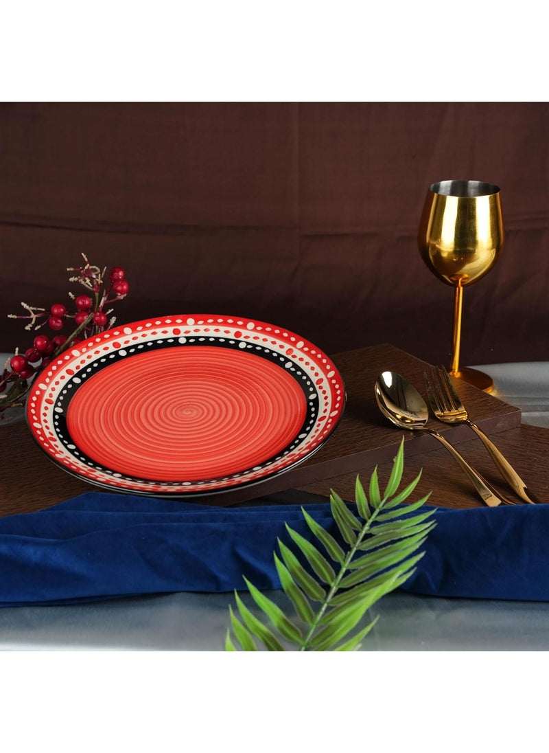 Caffeine Caffeine Ceramic Handmade Red & Black Dotted Dinner Plate 10" inch(Set of 4)  - Image 5