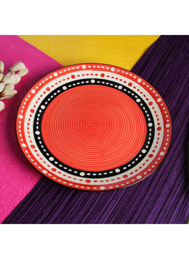Caffeine Caffeine Ceramic Handmade Red & Black Dotted Dinner Plate 10" inch(Set of 4)  - Image 3