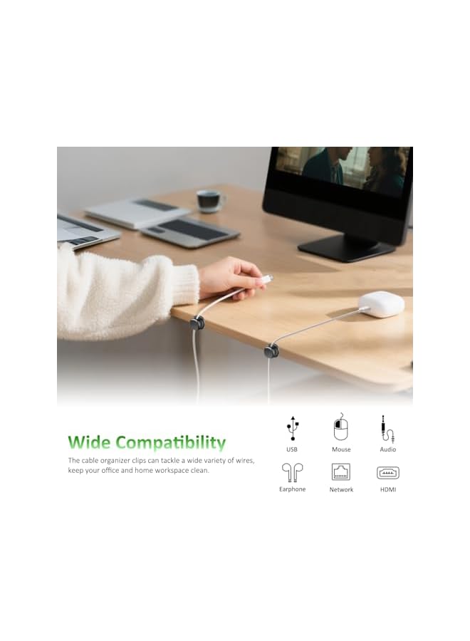 Green Tiger 6 Pack Cord Organizer, Adhesive Spring Cable Holder Clips Phone Charger Cord Holder for Home and Office Wall Desktop Nightstand (Black) - Image 5