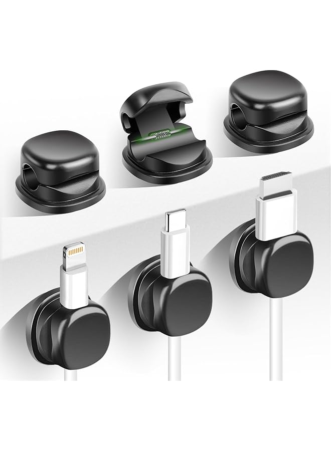 Green Tiger 6 Pack Cord Organizer, Adhesive Spring Cable Holder Clips Phone Charger Cord Holder for Home and Office Wall Desktop Nightstand (Black) - Image 1