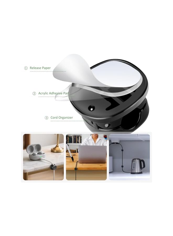 Green Tiger 6 Pack Cord Organizer, Adhesive Spring Cable Holder Clips Phone Charger Cord Holder for Home and Office Wall Desktop Nightstand (Black) - Image 4