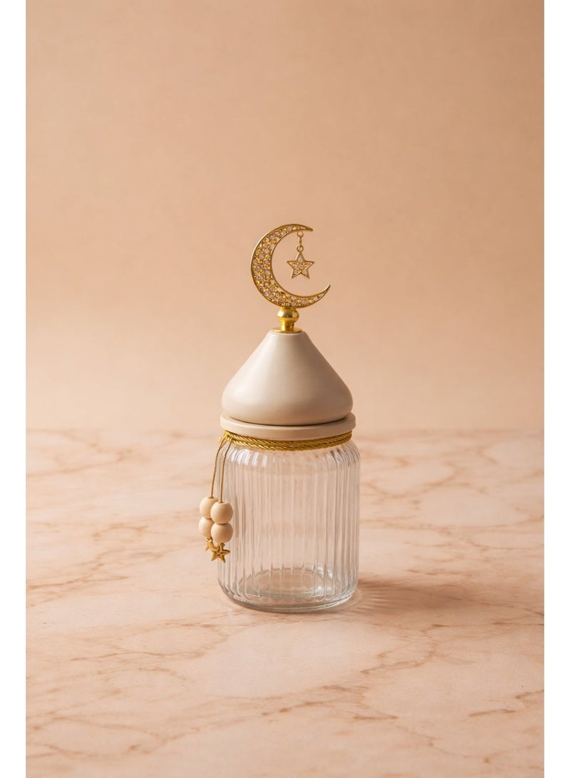 Tanseeq Beige Mosque Dome Glass Jars for Elegant Ramadan Table Decor and Storage - Islamic Eid Mubarak Gift Dates Container Kitchen Centerpiece Multipurpose Organizer 26cm - Image 1
