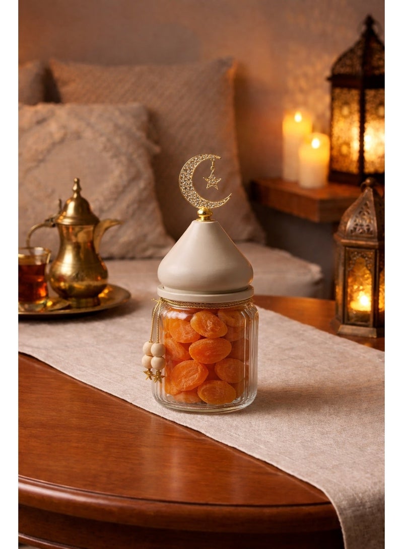 Tanseeq Beige Mosque Dome Glass Jars for Elegant Ramadan Table Decor and Storage - Islamic Eid Mubarak Gift Dates Container Kitchen Centerpiece Multipurpose Organizer 26cm - Image 2