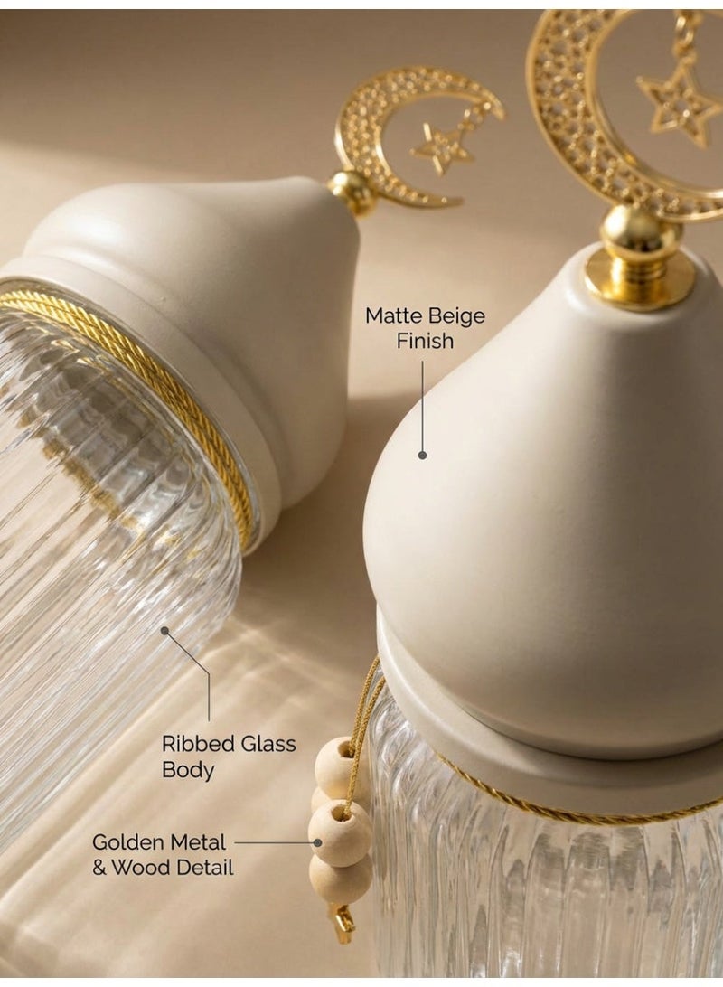Tanseeq Beige Mosque Dome Glass Jars for Elegant Ramadan Table Decor and Storage - Islamic Eid Mubarak Gift Dates Container Kitchen Centerpiece Multipurpose Organizer 26cm - Image 3