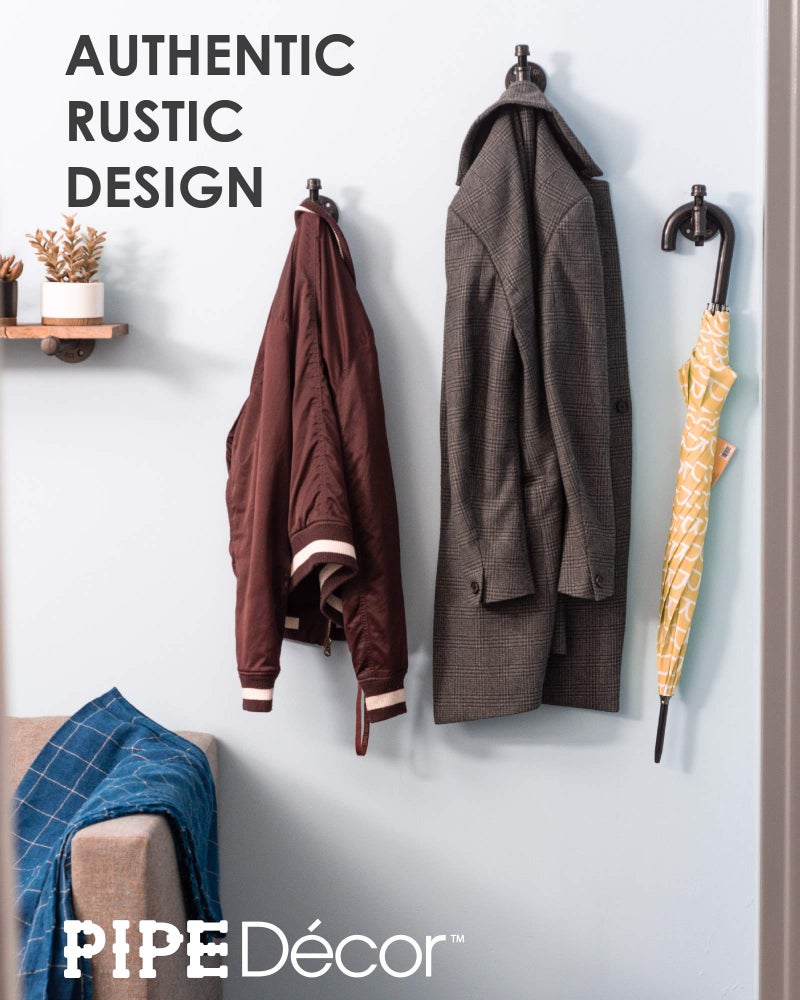 PIPE DECOR Robe and Towel Single Hook Kit Heavy Duty DIY Style, Rustic and Chic Industrial Iron Pipe with Electroplated Black Finish, Wall Mounted, Mounting Hardware Included, Oil + Rust Free (3) - Image 5
