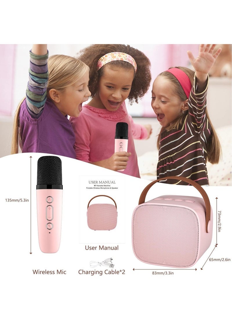 general Mini Karaoke Machine for Kids, Portable Bluetooth Speaker with 2 Wireless Microphones, Support for TF Card/Aux Cable Playback, Birthday Toys Gifts for 5+ Years Old Boys/Girls (Pink) - Image 5