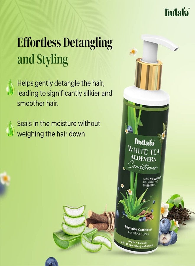 Indalo White Tea Aloe Vera Conditioner for Oily Hair | Hair Repair Natural Conditioner for All Types of Hair with the Goodness of Licorice and Blue Berries | Hair Strengthening Conditioner for Dull and Damaged Hair | Sulphate Free, Paraben Free, Silicone Free Conditioner - 200ml - Image 5