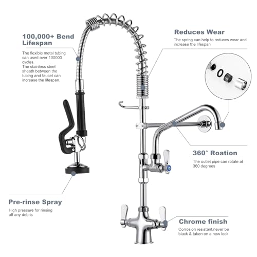 iVIGA Single Hole 27" Height Commercial Kitchen Faucet Deck Mount with Pre-Rinse Sprayer, Commercial Sink Faucet with 10" Add-on Swing Nozzle Spout & Spring Pull Down Sprayer for Restaurant Hotel - Image 5
