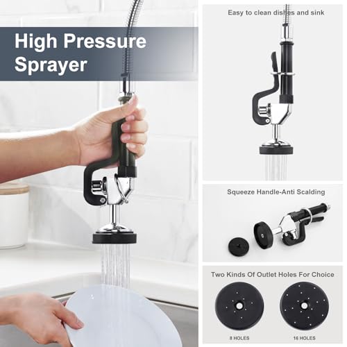 iVIGA Single Hole 27" Height Commercial Kitchen Faucet Deck Mount with Pre-Rinse Sprayer, Commercial Sink Faucet with 10" Add-on Swing Nozzle Spout & Spring Pull Down Sprayer for Restaurant Hotel - Image 3