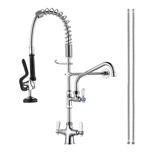 iVIGA Single Hole 27" Height Commercial Kitchen Faucet Deck Mount with Pre-Rinse Sprayer, Commercial Sink Faucet with 10" Add-on Swing Nozzle Spout & Spring Pull Down Sprayer for Restaurant Hotel - Image 1