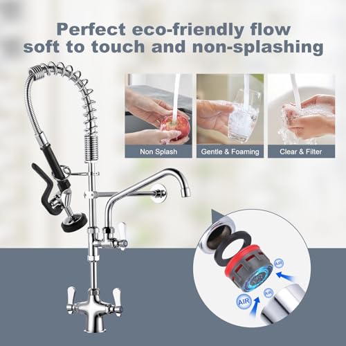 iVIGA Single Hole 27" Height Commercial Kitchen Faucet Deck Mount with Pre-Rinse Sprayer, Commercial Sink Faucet with 10" Add-on Swing Nozzle Spout & Spring Pull Down Sprayer for Restaurant Hotel - Image 2