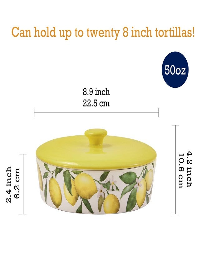 Bico Lemon Dream Ceramic 8.8 inch Tortilla Warmer, Tortilla Server with Lid, Taco Holder for Mexican Fiesta Party, Taco Tuesday, Cinco De Mayo, Microwave and Dishwasher Safe - Image 2