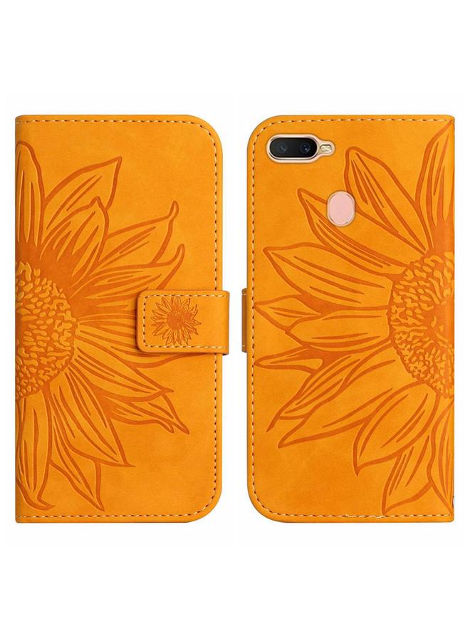 S-TOP Case For OPPO A7/A12 Skin Feel Sun Flower Pattern Flip Leather Phone Case with Lanyard - Image 2