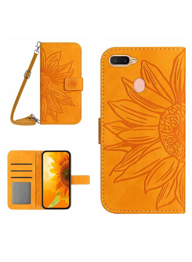S-TOP Case For OPPO A7/A12 Skin Feel Sun Flower Pattern Flip Leather Phone Case with Lanyard - Image 1