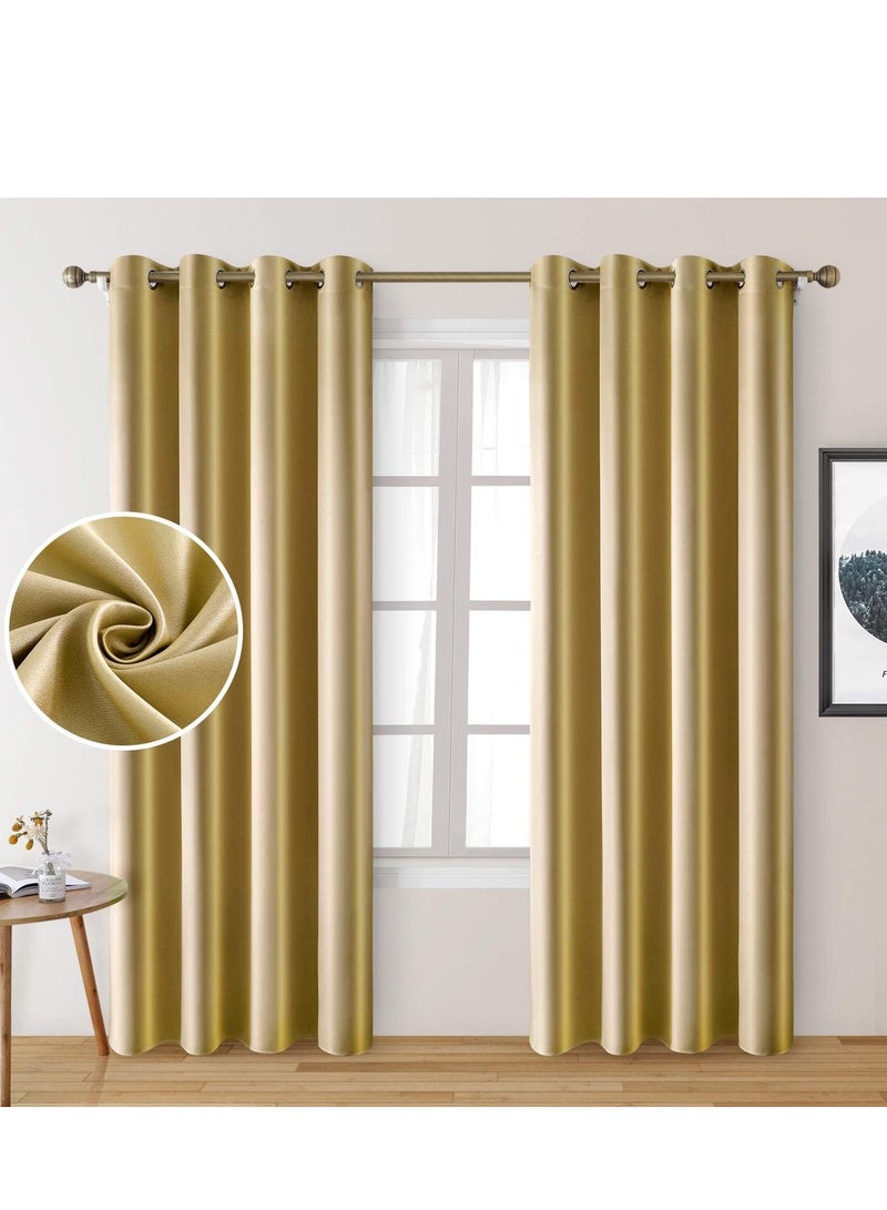 Umeema Blackout Window and Door Curtains for Bedroom, Living room with Grommet Top (Width 150cm and Length 270cm) Two pieces set. (Gold)  - Image 1