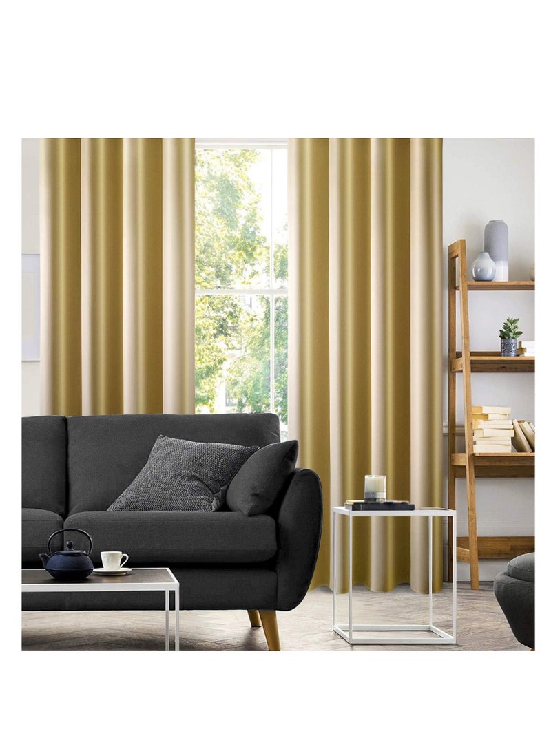 Umeema Blackout Window and Door Curtains for Bedroom, Living room with Grommet Top (Width 150cm and Length 270cm) Two pieces set. (Gold)  - Image 2