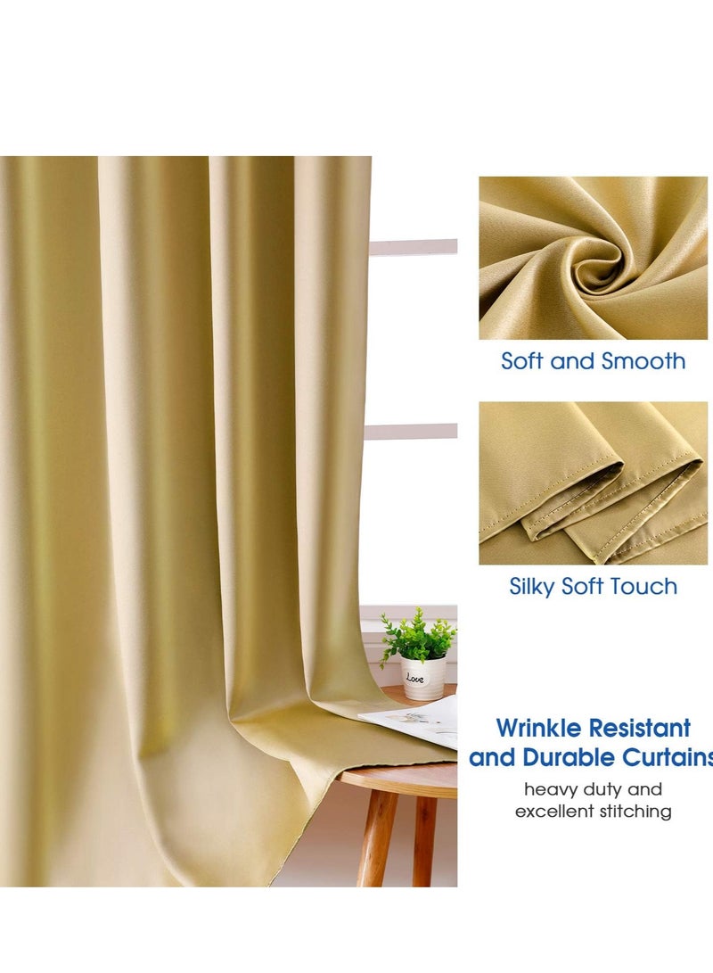 Umeema Blackout Window and Door Curtains for Bedroom, Living room with Grommet Top (Width 150cm and Length 270cm) Two pieces set. (Gold)  - Image 3