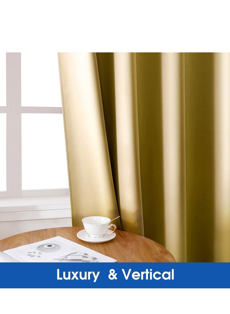 Umeema Blackout Window and Door Curtains for Bedroom, Living room with Grommet Top (Width 150cm and Length 270cm) Two pieces set. (Gold)  - Image 4