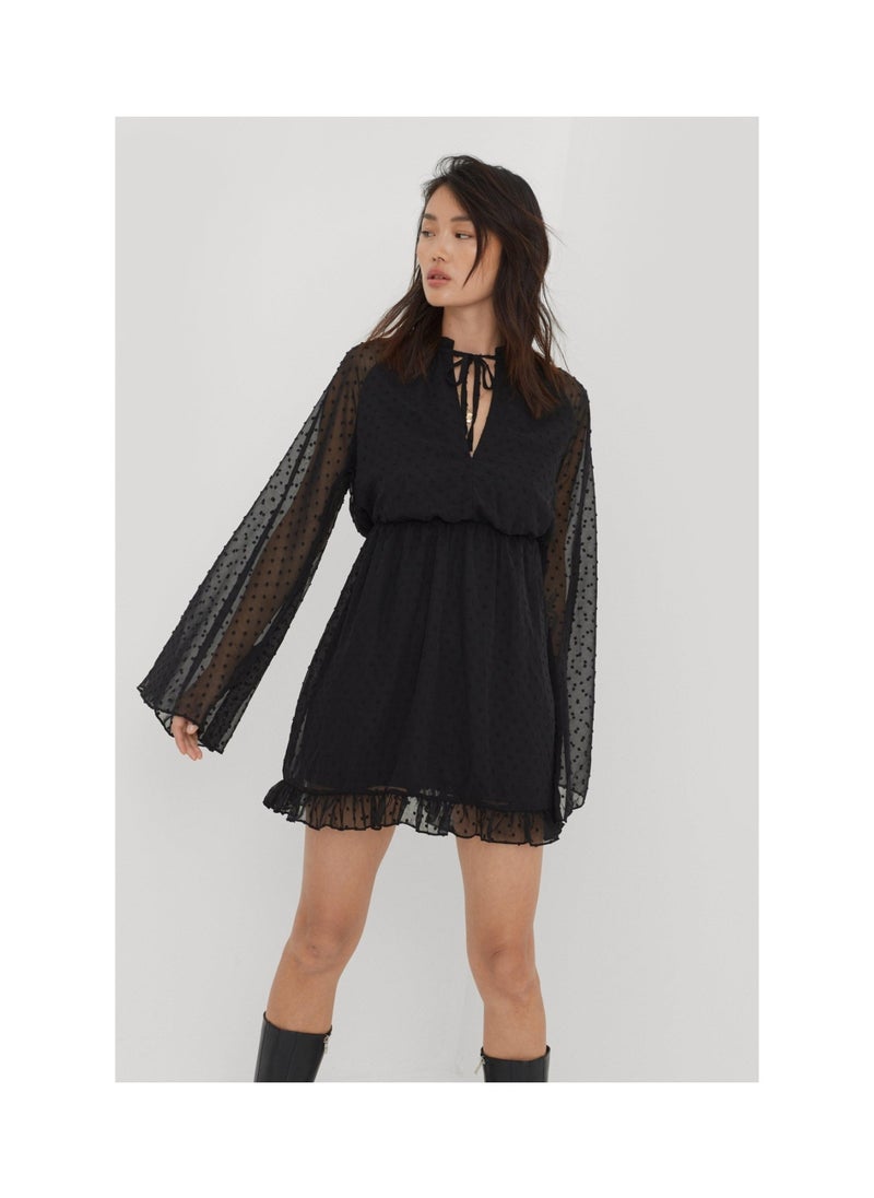 NASTY GAL - Dobby Keyhole Tie Front Mini Skater Dress - Image 1