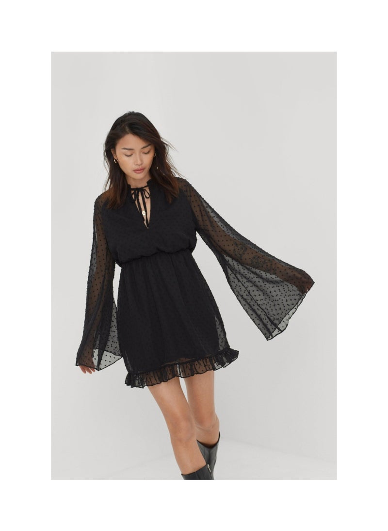 NASTY GAL - Dobby Keyhole Tie Front Mini Skater Dress - Image 1