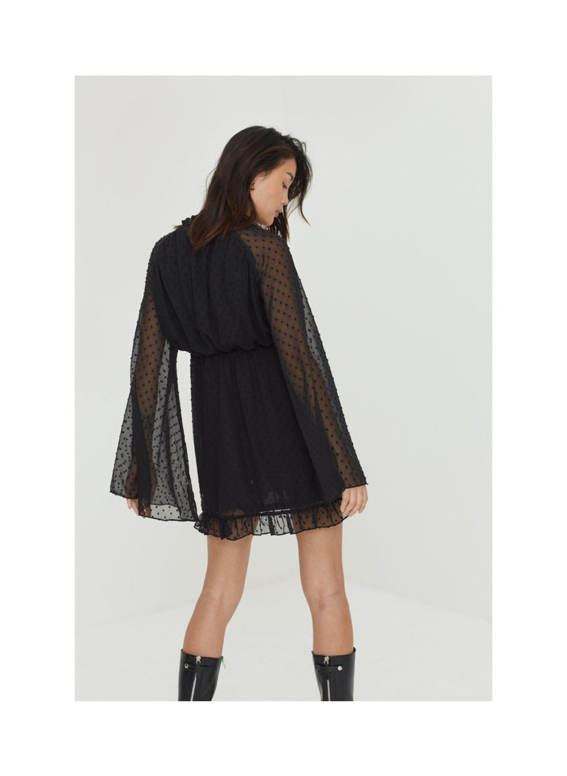 NASTY GAL - Dobby Keyhole Tie Front Mini Skater Dress - Image 1