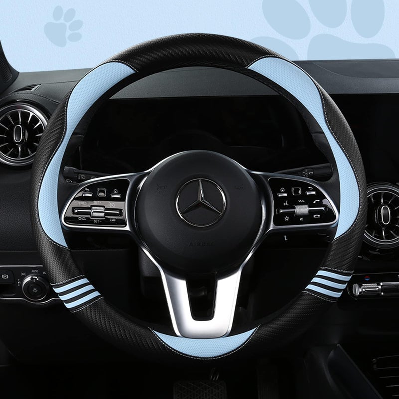 HighnessHwoo Car Steering Wheel Covers for Women Padded Carbon Fiber PU Leather Cute Auto Interior Accessories for Vehicle Sedan Universal Anti Slip Blue Standard Size 14751515in - Image 2
