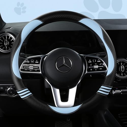 HighnessHwoo Car Steering Wheel Covers for Women Padded Carbon Fiber PU Leather Cute Auto Interior Accessories for Vehicle Sedan Universal Anti Slip Blue Standard Size 14751515in - Image 1