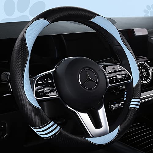 HighnessHwoo Car Steering Wheel Covers for Women Padded Carbon Fiber PU Leather Cute Auto Interior Accessories for Vehicle Sedan Universal Anti Slip Blue Standard Size 14751515in - Image 3