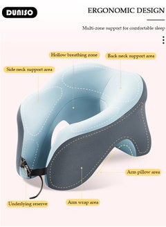 DUNISO 2-in-1 Travel Pillow, U-Shape Neck & Head Memory Foam Support Pillow, Napping Pillow, Face Down Pillow Relax Arms, Ergonomic Memory Foam Neck Pillow for Long Flight Essentials, Car, Train, Bus and Home Use  - Image 5