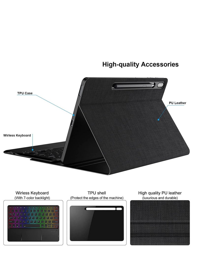 Galaxy Tab S7 FE Keyboard Case 12.4" 2021, Wireless Detachable Keyboard + Folio Smart PU Case Cover Auto Sleep/Wake Magnetic for Samsung Galaxy Tab S7 FE 2021 (SM-T730/T736B) (Black) - Image 3