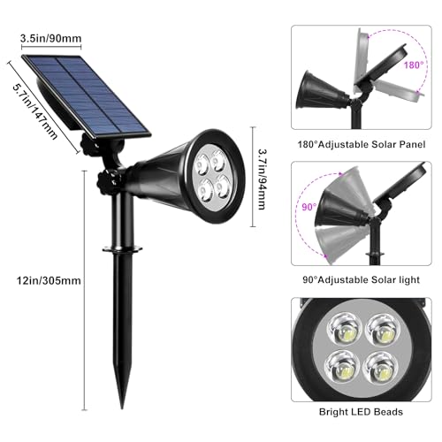 T-SUN Solar Spotlights, 4 LED Solar Waterproof Outdoor Landscape Lights, Auto-on/Auto-Off by Day, 180 Angle Adjustable for Tree, Patio, Yard, Garden, Driveway, Stairs, Pool Area(Purple-1Pack) - Image 4