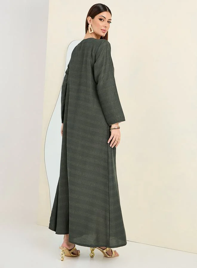 Styli Embroidered Jalabiya with Scoop Neck
