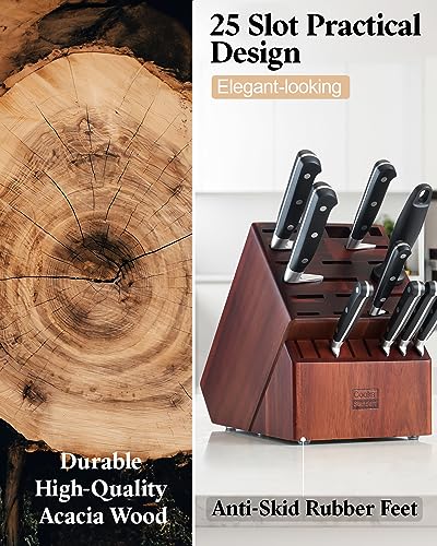 Cooks Standard Acacia wood Knife Block Holder without Knives, 25 Slot X-Large Universal Countertop Butcher Block Kitchen Knife Stand for Easy Kitchen Storage - Image 5
