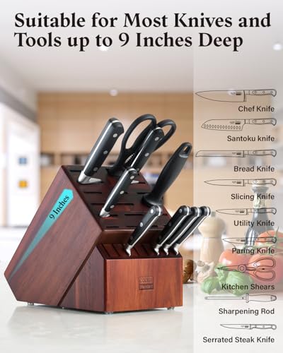 Cooks Standard Acacia wood Knife Block Holder without Knives, 25 Slot X-Large Universal Countertop Butcher Block Kitchen Knife Stand for Easy Kitchen Storage - Image 4